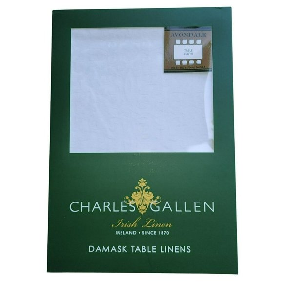 Charles Gallen White Damask Avondale‎ Tablecloth Irish Linen 60x84in - Picture 3 of 14